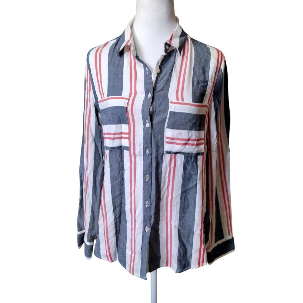 Alexander Jordan Medium Striped Long Sleeve Button Front Blouse Classic Casual